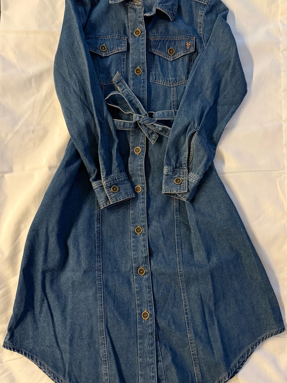 Frye Blue Denim Shirt Dress with Tie Waist